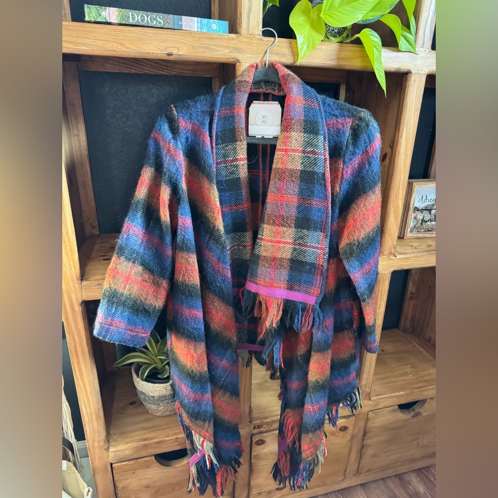 Hei Hei from Anthropologie draped plaid 3/4 sleeve sweater jacket
